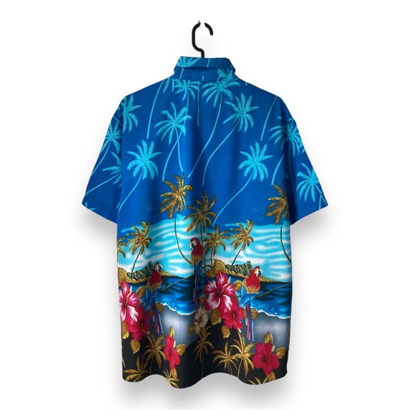 Lowes Blue Parrot Patterned Hawaiian Aloha Button Shirt - Picture 2 of 15
